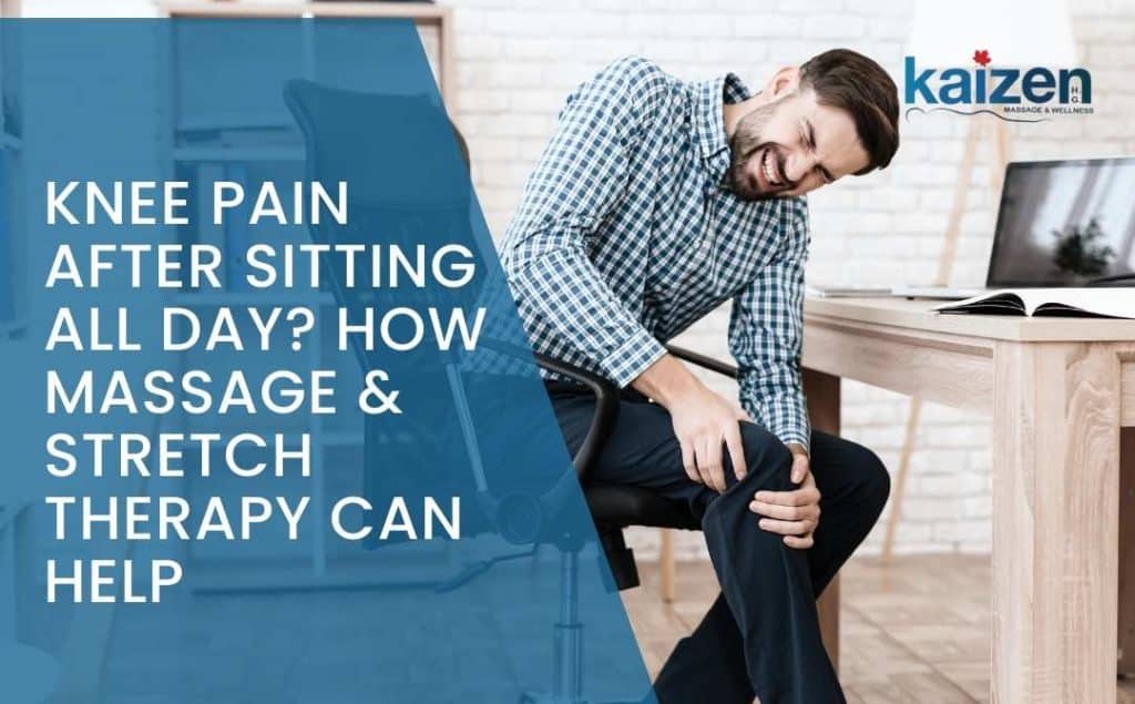 Man experiencing knee pain after sitting all day at an office desk