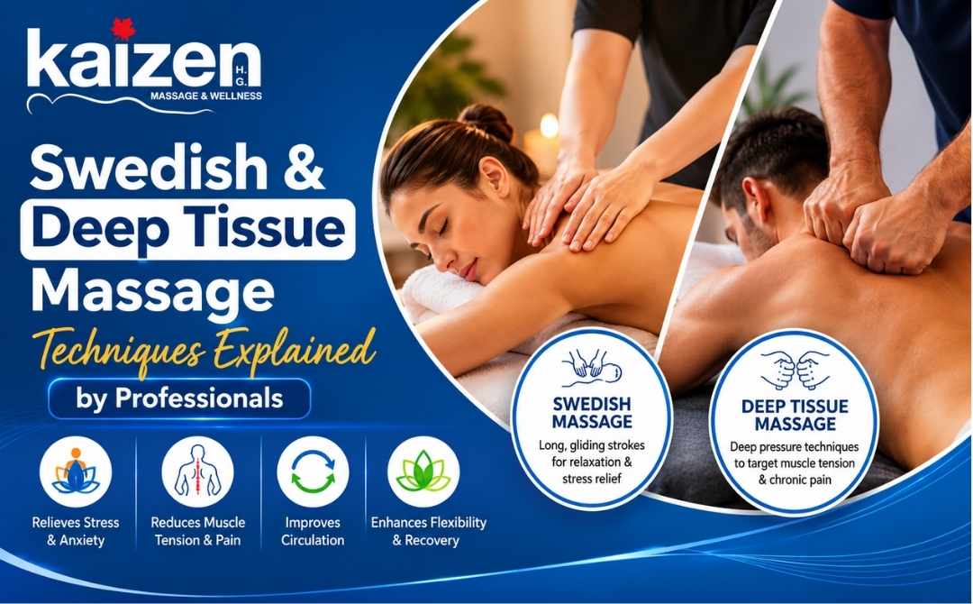 Professional therapist demonstrating Swedish and deep tissue massage techniques for pain relief and relaxation